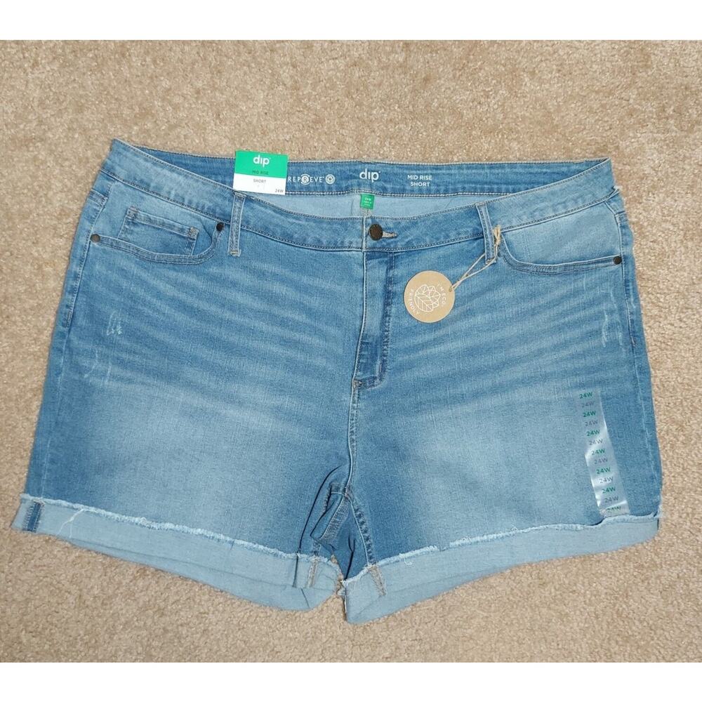 NWT Mid Rise 5" Shorts Womens Plus Sz 24W Denim Cutoff Frayed Cuffed Shorts Dip